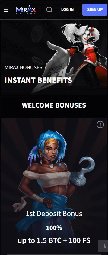 Mirax Casino promotions interface on a mobile device